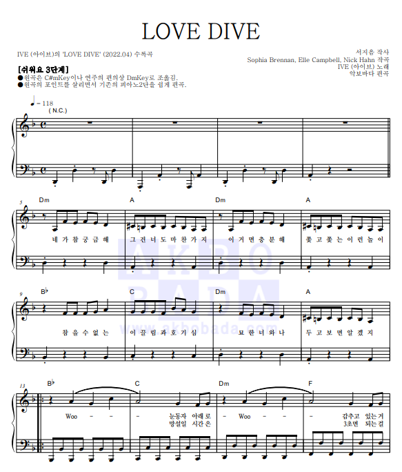 IVE《LOVE DIVE》簡易鋼琴譜