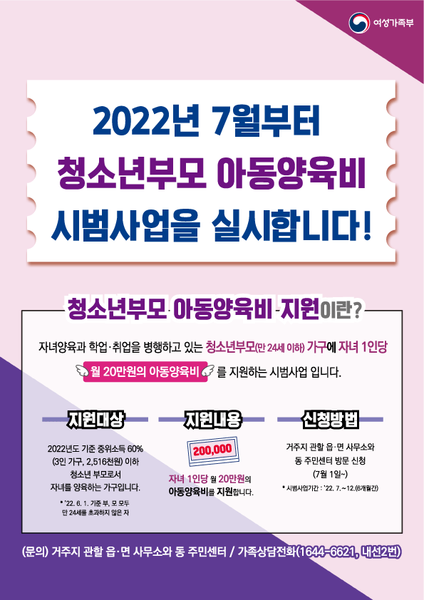  2022년 청소년부모 아동양육비 지원 (시범)사업