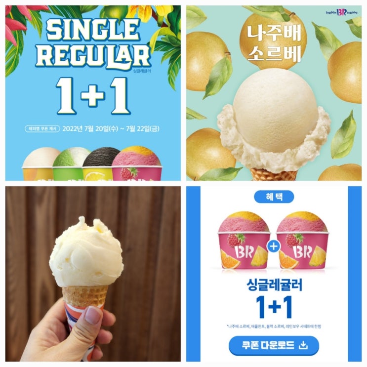  배라 신상 나주배 소르베 출시, 샤베트 페스타 싱글레귤러1+1 이벤트(7/20~22)