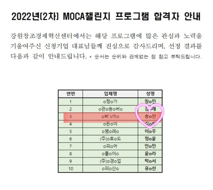  첫 정부지원사업 강원창조경제혁신센터 2022 moca 챌린지 프로그램 합격기