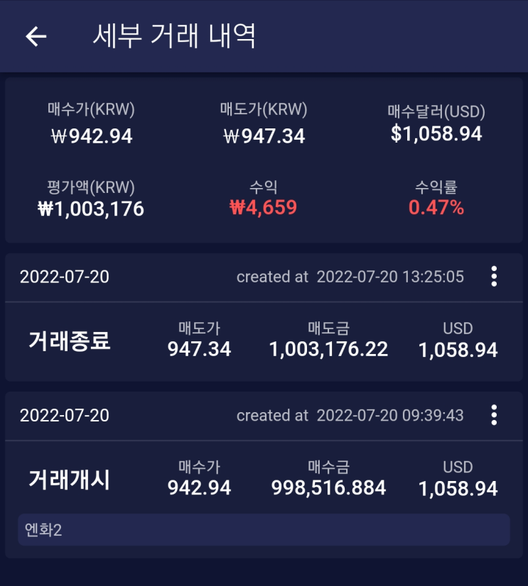  두번째 엔화투자 수익인증(넘버2 매수/매도, 7/20)