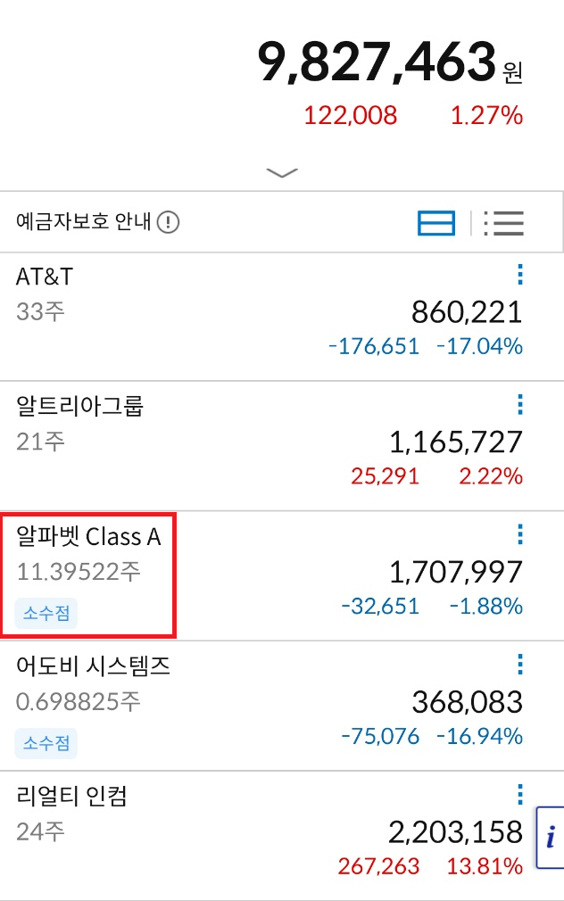 [액면분할] 소수점 거래로 구매 한 알파벳A 액면분할을 했어요.