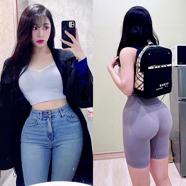 유치원 가방 멘 반바지 레깅스 뒤태녀