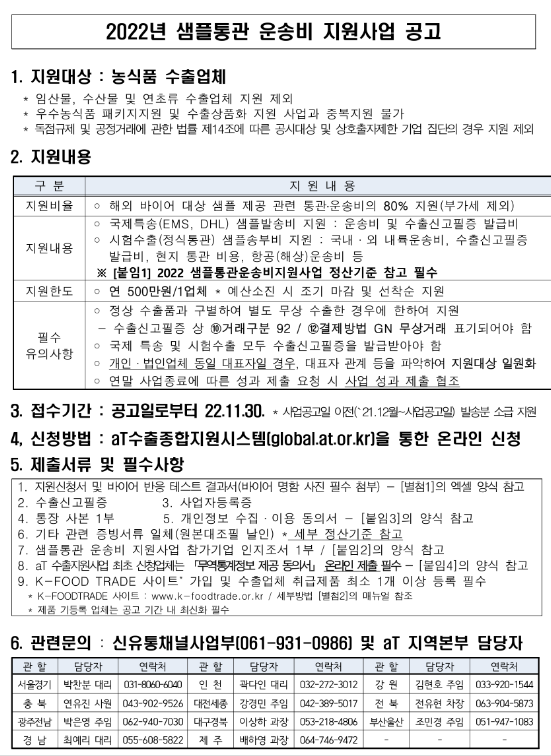 2022년 샘플통관 운송비 지원사업 모집 공고