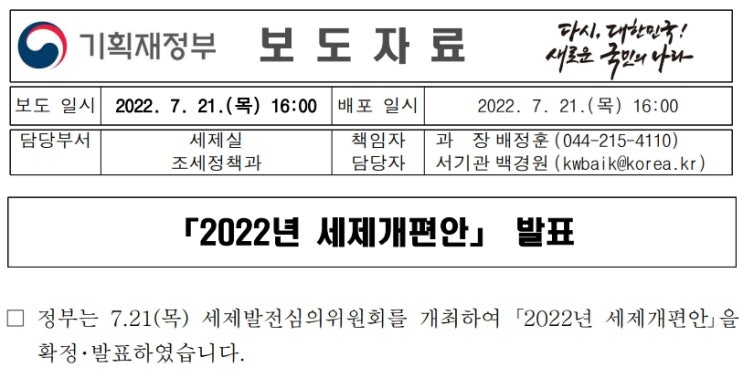  2022년 세제개편안 종부세완화