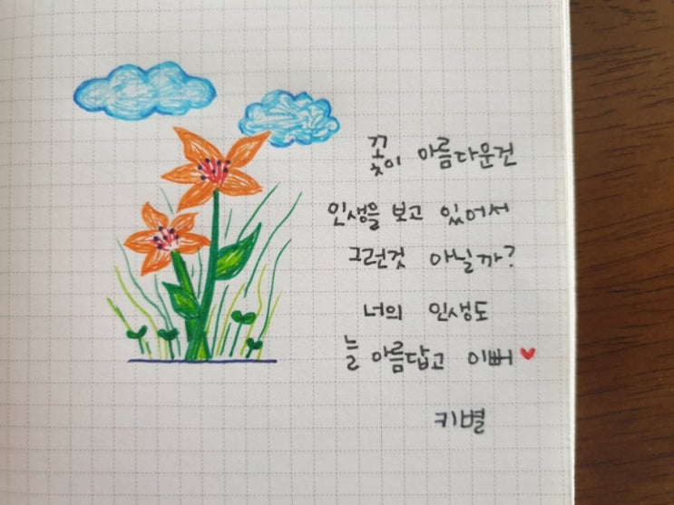  꽃 글귀(손글씨)(손그림)(펜)(아름다움)(인생)(너)(늘)(이뻐)