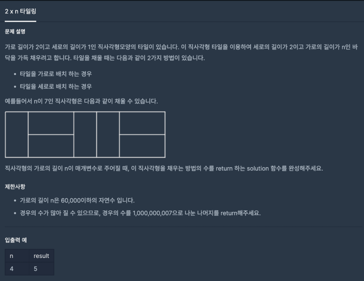  [프로그래머스] 2 x n 타일링 (JavaScript)
