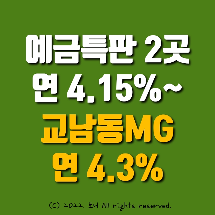 (돈뉴) 연4.15~4.3%. 놓치기 아까운 정기예금특판 2가지: 계산신협 (인천), 교남동새마을금고 (서울 종로) (돈뉴) 연4.15~4.3%. 놓치기 아까운 정기예금특판 2가지: 계산신협 (인천), 교남동새마을금고 (서울 종로)
