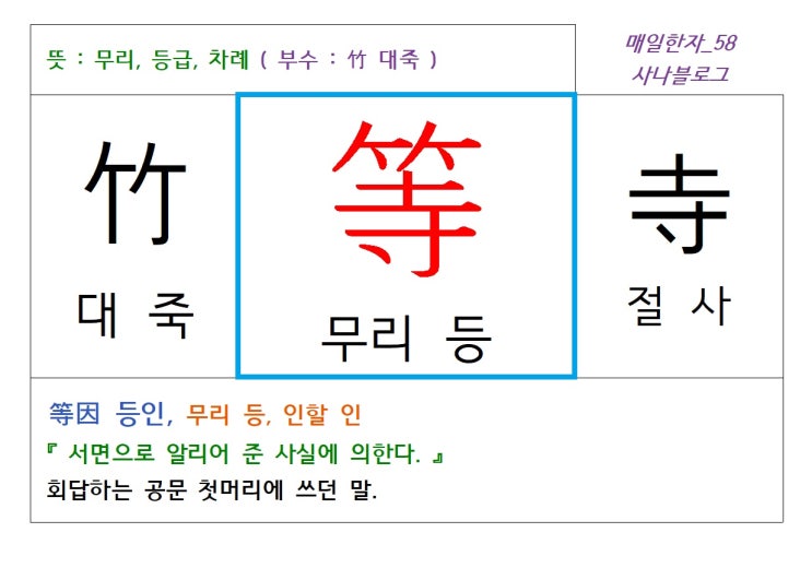 매일한자 공부하기(58) 무리 등