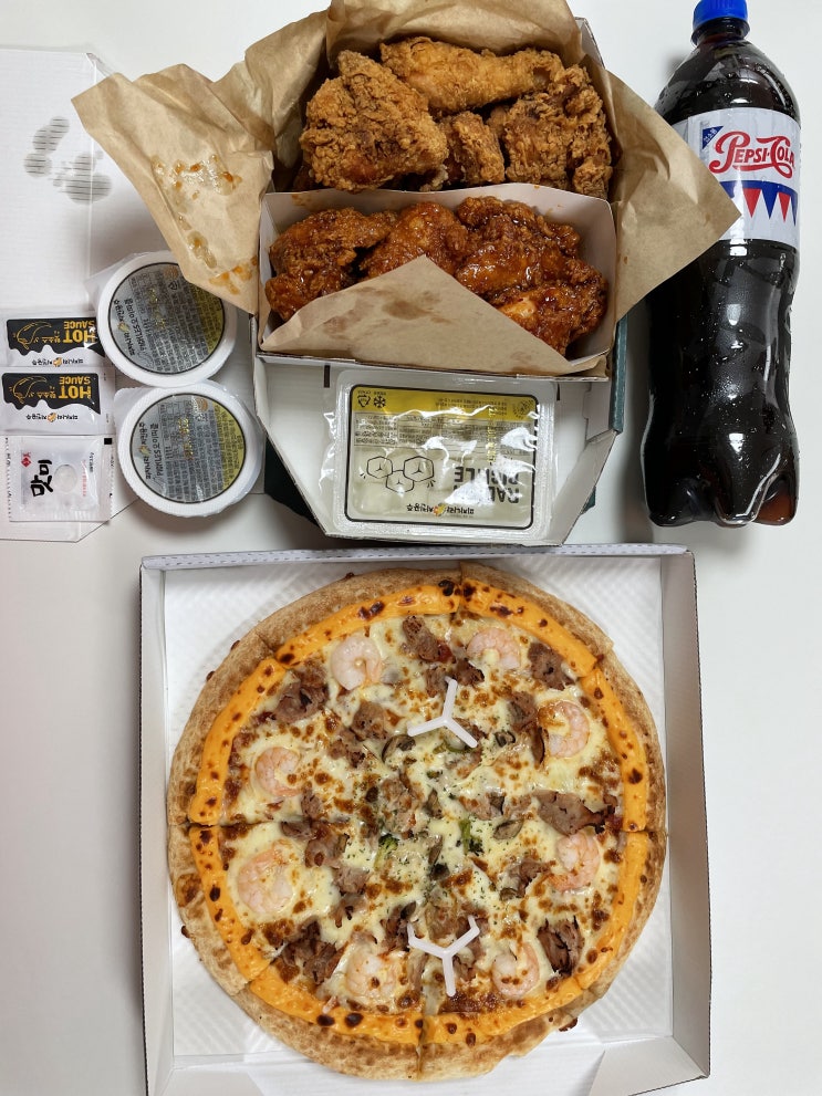  군산 배달 리뷰, 피자나라 치킨공주 통새우불고기 피치세트 리뷰