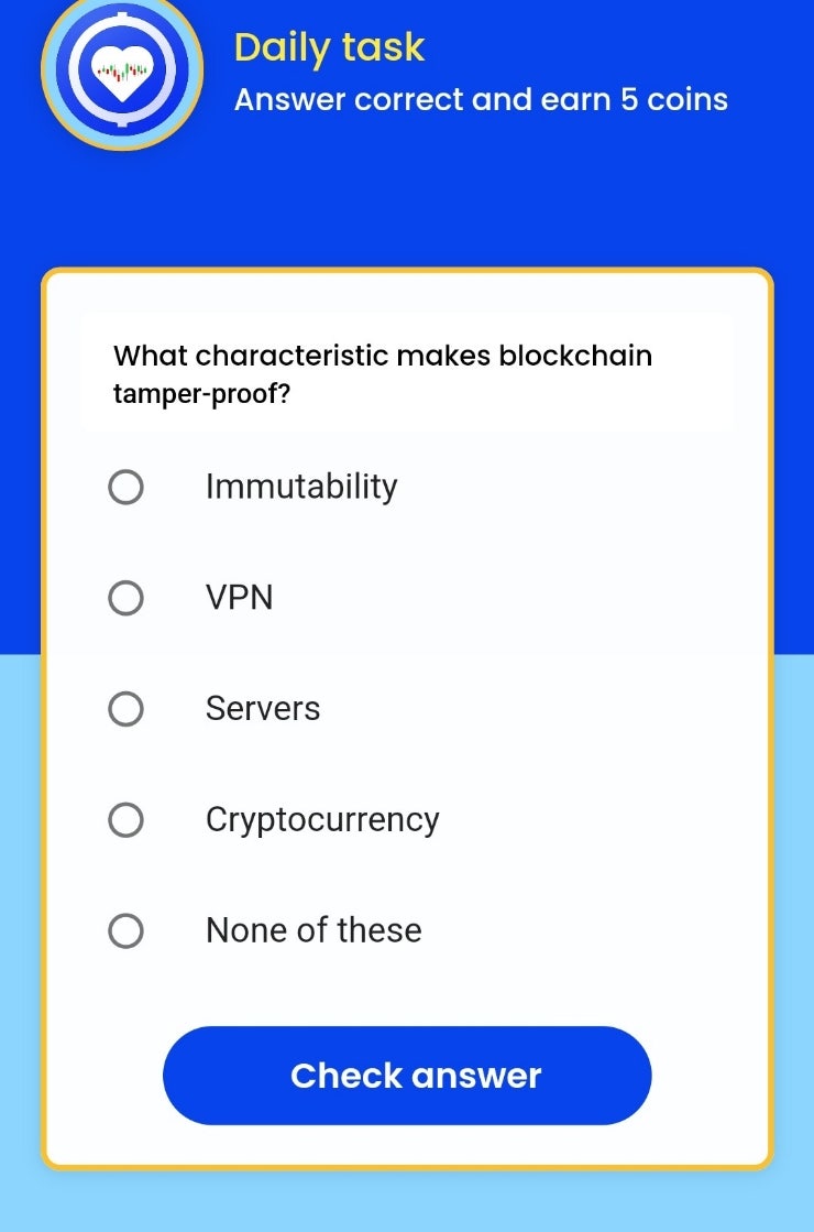  Remint daily tasks(레민트 일일퀴즈)   - What characteristic makes blockchain tamper-proof?  블록체인을 변조 방지하는 특
