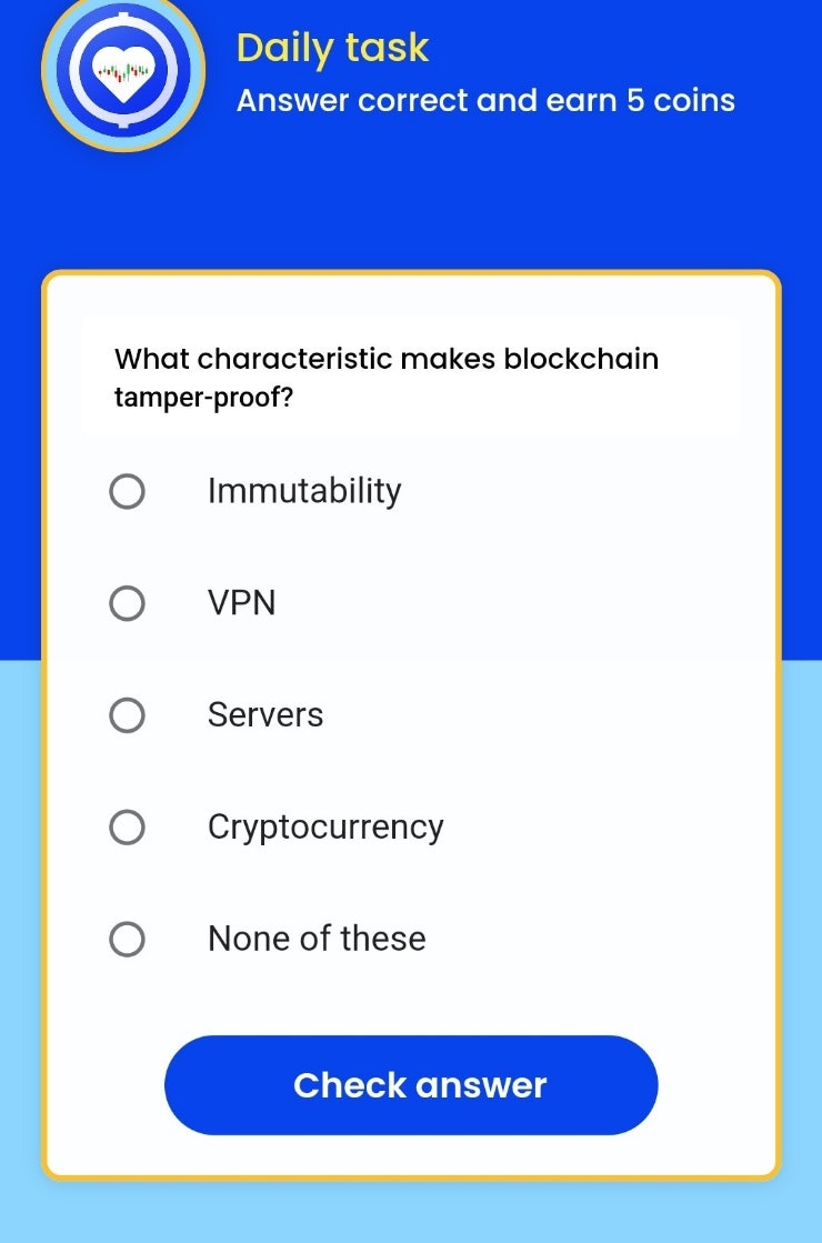 Remint daily tasks(레민트 일일퀴즈)   - What characteristic makes blockchain tamper-proof?  블록체인을 변조 방지하는 특