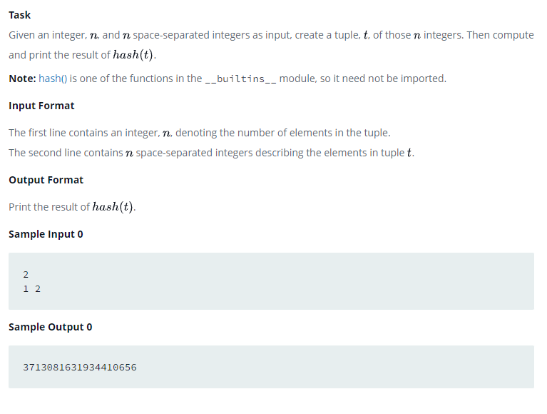 Python HackerRank 문제 13 - Tuples : 네이버 블로그