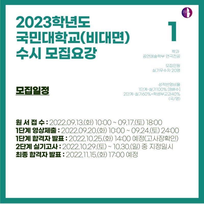 홍대연기학원]2023학년도 국민대학교 수시 모집요강. : 네이버 블로그