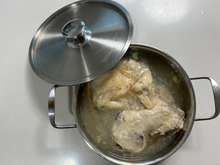  복날 노브랜드 삼계탕 먹고, 남은 국물로 닭죽 끓이기