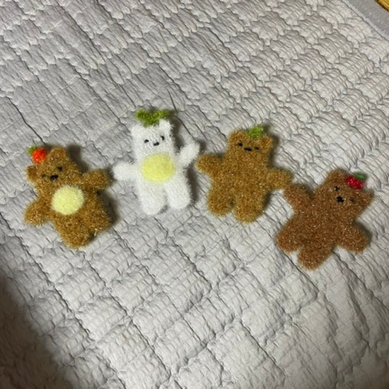  하라밸 코바늘 수세미) 머리에 과일이! 귀여운 곰돌이 인형 수세미 만들기