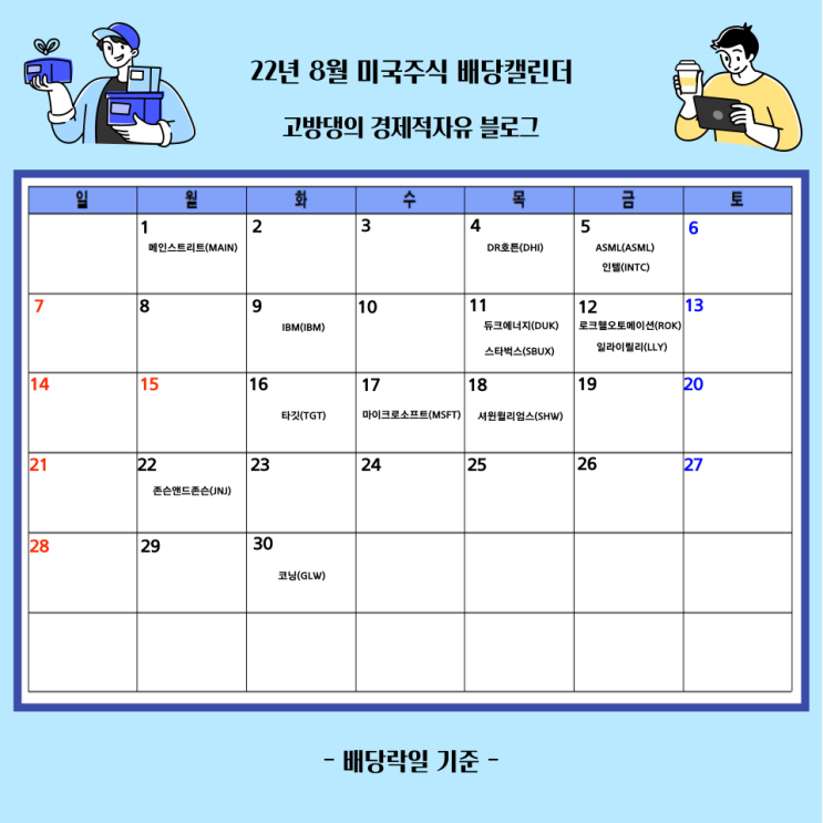  미국주식 8월 배당달력(Feat.미국주식 8월 배당캘린더, 미국주식 8월 배당 총정리)