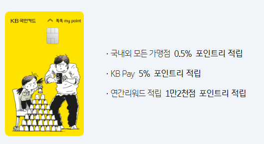  KB 국민카드 톡톡 my point 카드. KB Pay와 함께 무실적카드 피킹률 4.9프로 실사용 내역 추가
