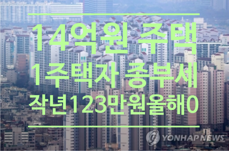  14억원 주택 1주택자 종부세, 작년 123만원->올해 0원
