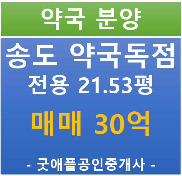 인천 송도 연수구, 약국 독점 상가 분양 (매매 30억 / 현금 5.33% / 대출 8%) 인천 송도 연수구, 약국 독점 상가 분양 (매매 30억 / 현금 5.33% / 대출 8%)