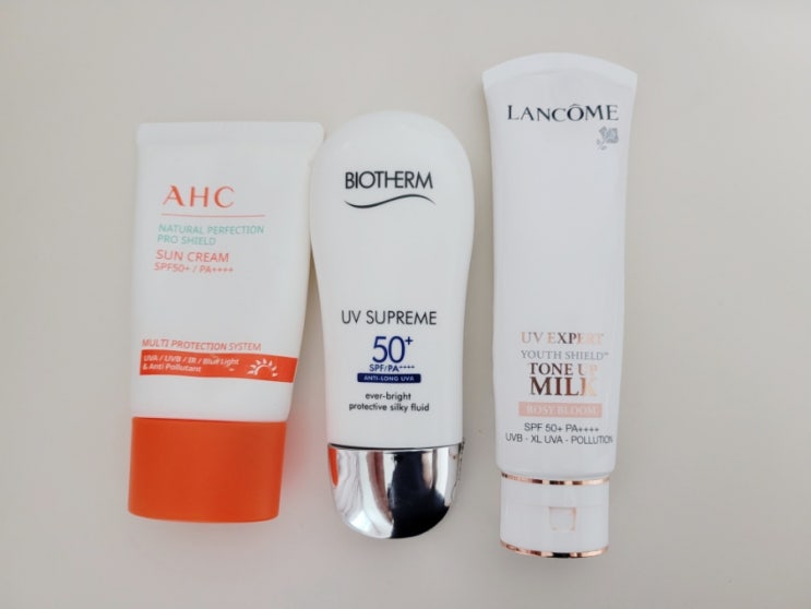  백탁없는 선크림 찾기 비오템 선크림vs 랑콤, AHC 추천, 비교(SPF 50)