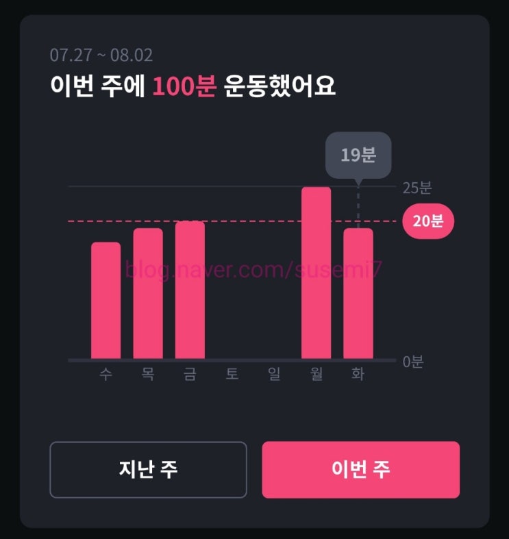  2022년 7월 27일~8월 2일 운동 기록