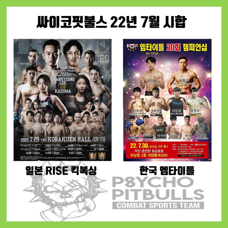  [싸이코핏불스 시합] 일본 RISE 킥복싱[고라쿠엔홀] / 한국 엠타이틀(M-TITLE) 챔피언십 [부산 허심청 농심호텔]