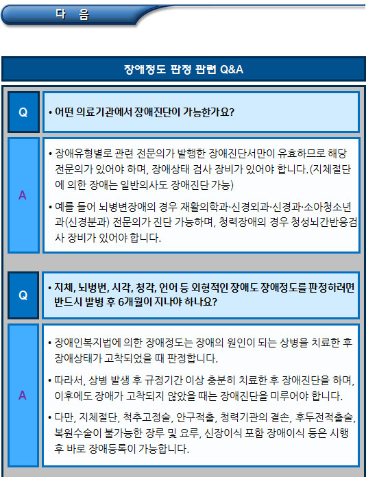 장애정도 판정 관련 질의응답