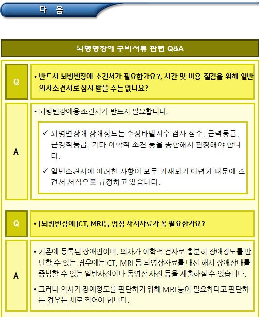 지체장애 및 뇌병변장애 구비서류 관련 Q&A 지체장애 및 뇌병변장애 구비서류 관련 Q&A