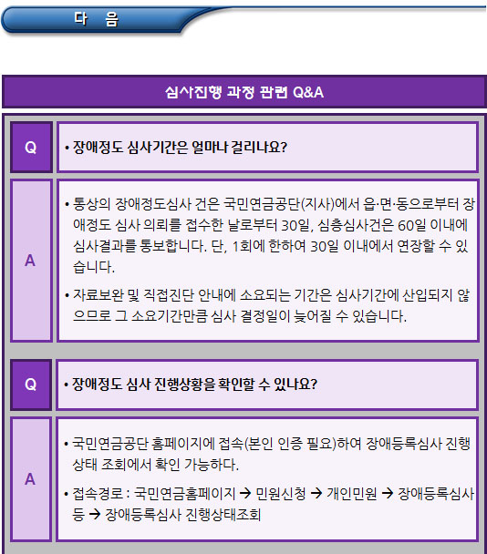 장애정도 등 심사진행 과정 질문답변