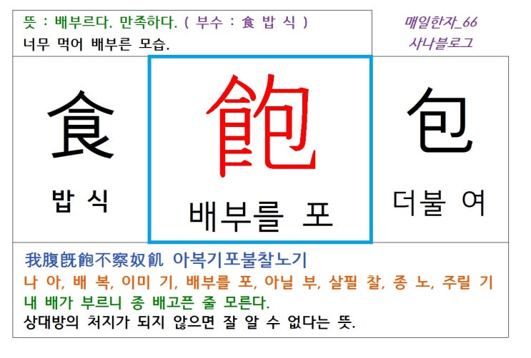  매일한자 공부하기(66) 배부를 포