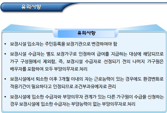 기초수급자 - 보장시설 수급자의 선정기준 및 조사