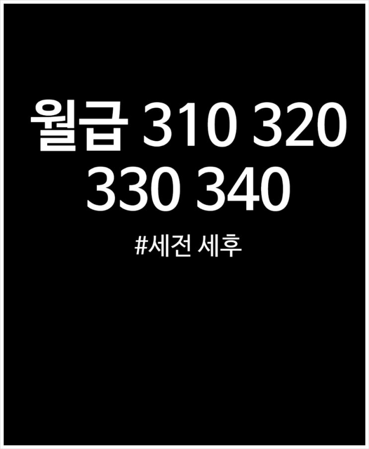  월급 310 320 330 340 세전 세후 실수령액 정리하기