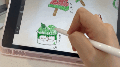  아이패드 색연필 느낌의 그림 그리기, 아이스크림 with 빨간고래