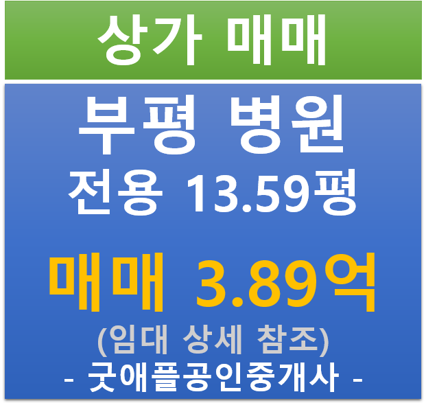 부평 병원, 지웰 메디컬 의원 임대 상가 (매매 : 3.89억/ 현금 : 5.01% / 대출 6.74%) 부평 병원, 지웰 메디컬 의원 임대 상가 (매매 : 3.89억/ 현금 : 5.01% / 대출 6.74%)