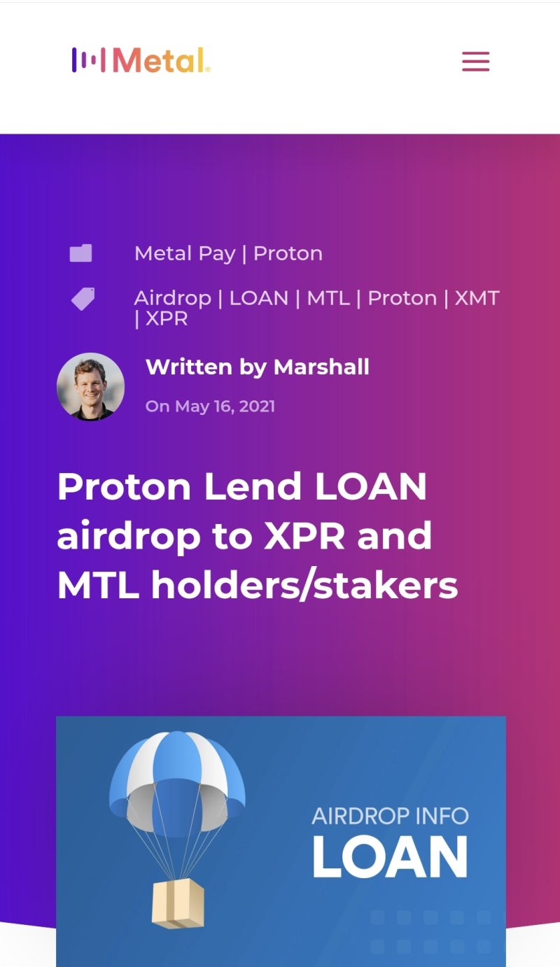 메탈/플로톤 스태커에게 Proton Lend LOAN 에어 드랍 (21.06.03) : 네이버 블로그