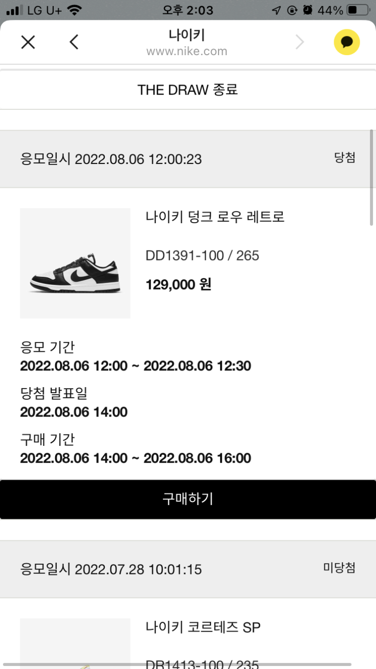  [나이키][드로우][블챌] 나이키 공홈 덩크 로우 레트로 dd1391- 100 범고래 당첨후기