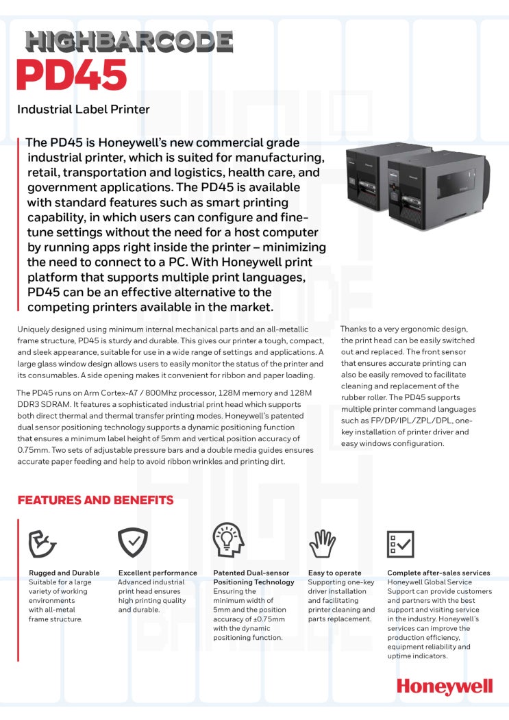  바코드프린터 PD45 Honeywell