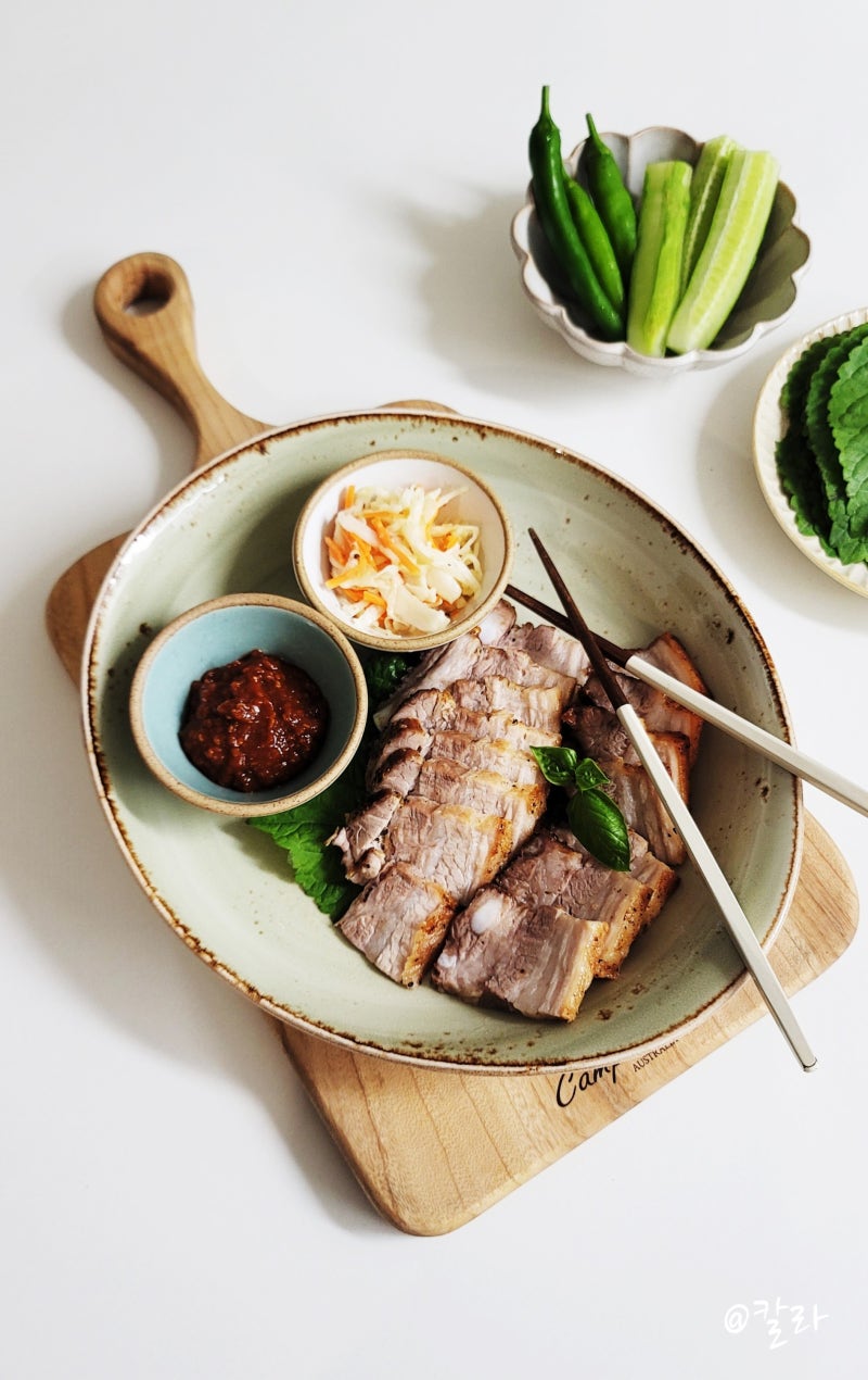 에어프라이어 통삼겹살 요리 풀무원 스팀 에어프라이어로 수육 바베큐처럼 맛있게