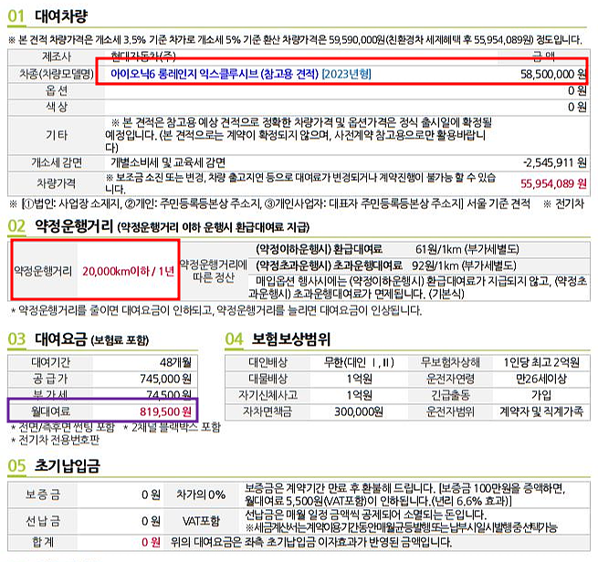  2022 아이오닉6 Long Range Exclusive 장기렌트 모의견적, 가격표, 출시일