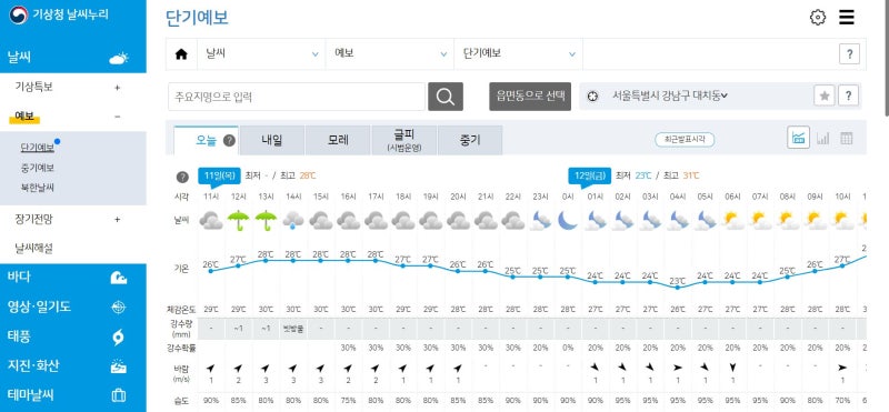 기상청 날씨누리/ 단기예보가 궁금할때!