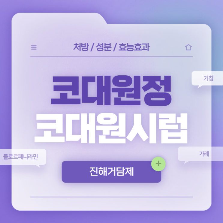  진해거담제 : 코대원정 코대원시럽 【#기침 #가래 #기침가래 #기침약 #가래약 #기침가래약 #클로르페니라민말레산염】