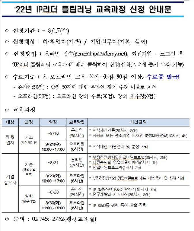 [전국] 2022년 IP리더 플립러닝 교육 안내