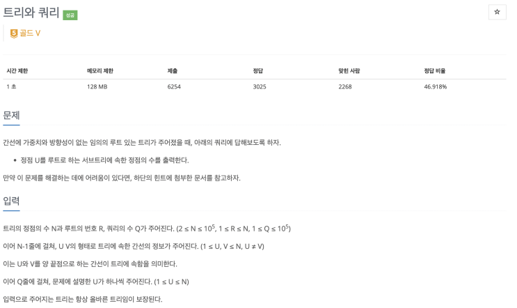  [BOJ 15681] 트리와 쿼리 (Node.js)