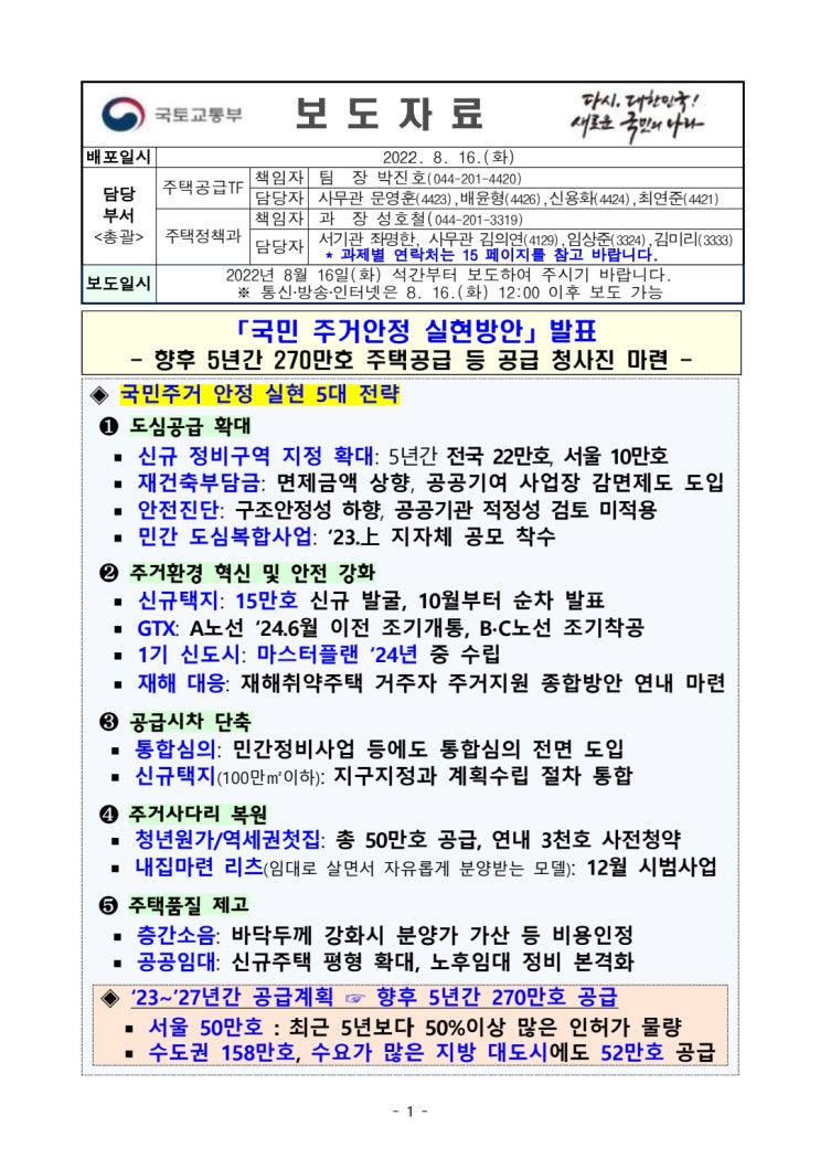  270만호 공급대책 보도자료