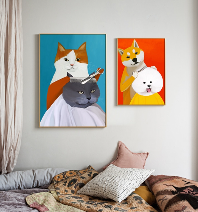  독특한 동물 미용실 그림 액자