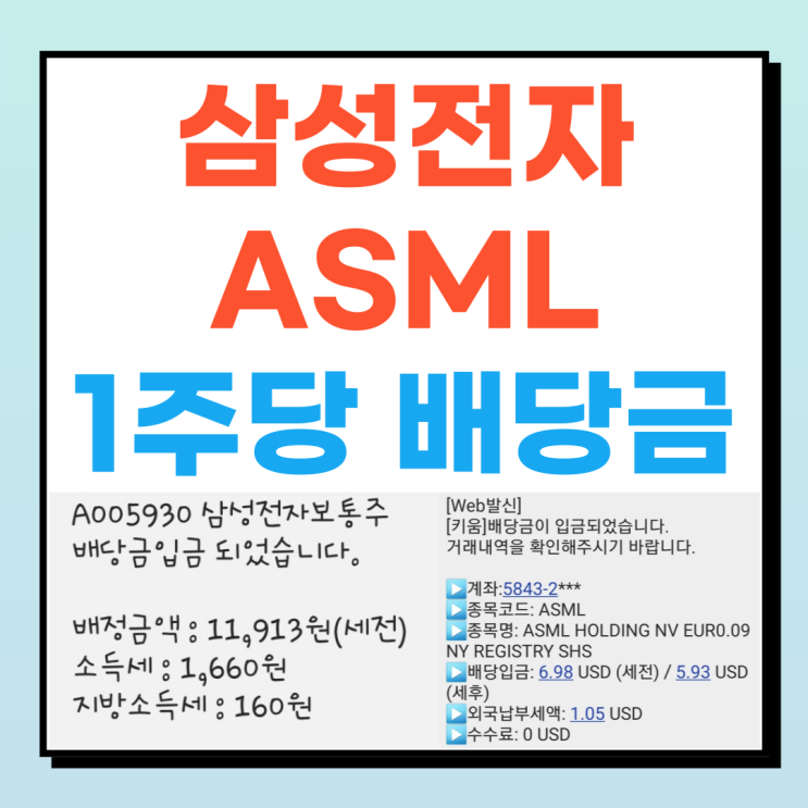  2022년 2분기 배당지급일! 삼성전자 1주당 배당금, ASML 1주당 배당금을 알아보자!(배당소득세율, 배당률, 배당액, 배당일)