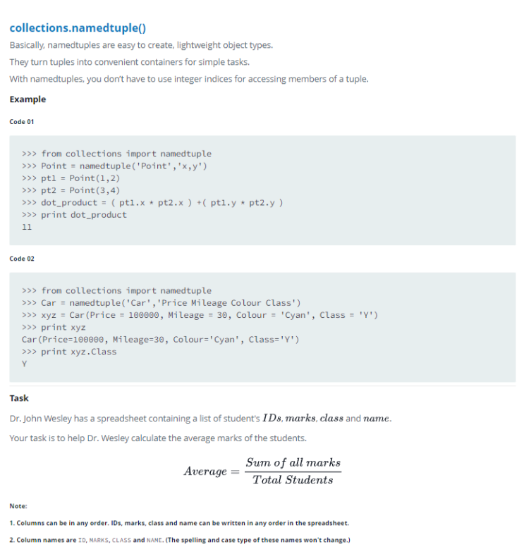 Python HackerRank 문제 32 - Collections.namedtuple()