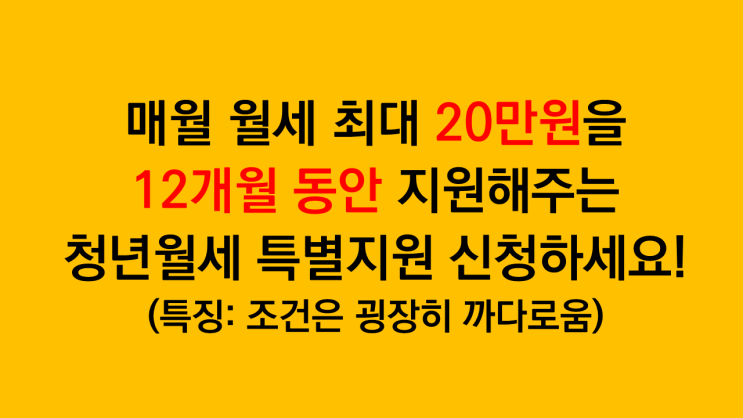  청년월세지원 매달 최대 20만원씩 12개월 동안 청년월세특별지원 신청하세요(특징: 조건이 까다로워요)