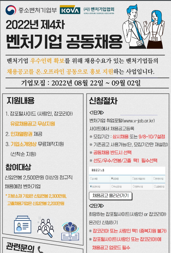 2022년 4차 벤처기업 공동채용사업 참여기업 모집 공고_중소벤처기업부 2022년 4차 벤처기업 공동채용사업 참여기업 모집 공고_중소벤처기업부